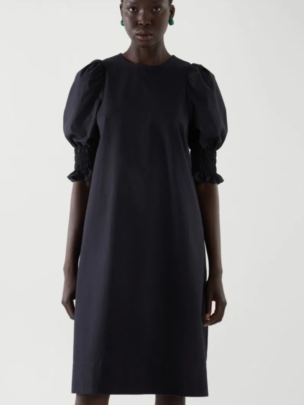 COS Black Puff-Sleeve Midi Dress